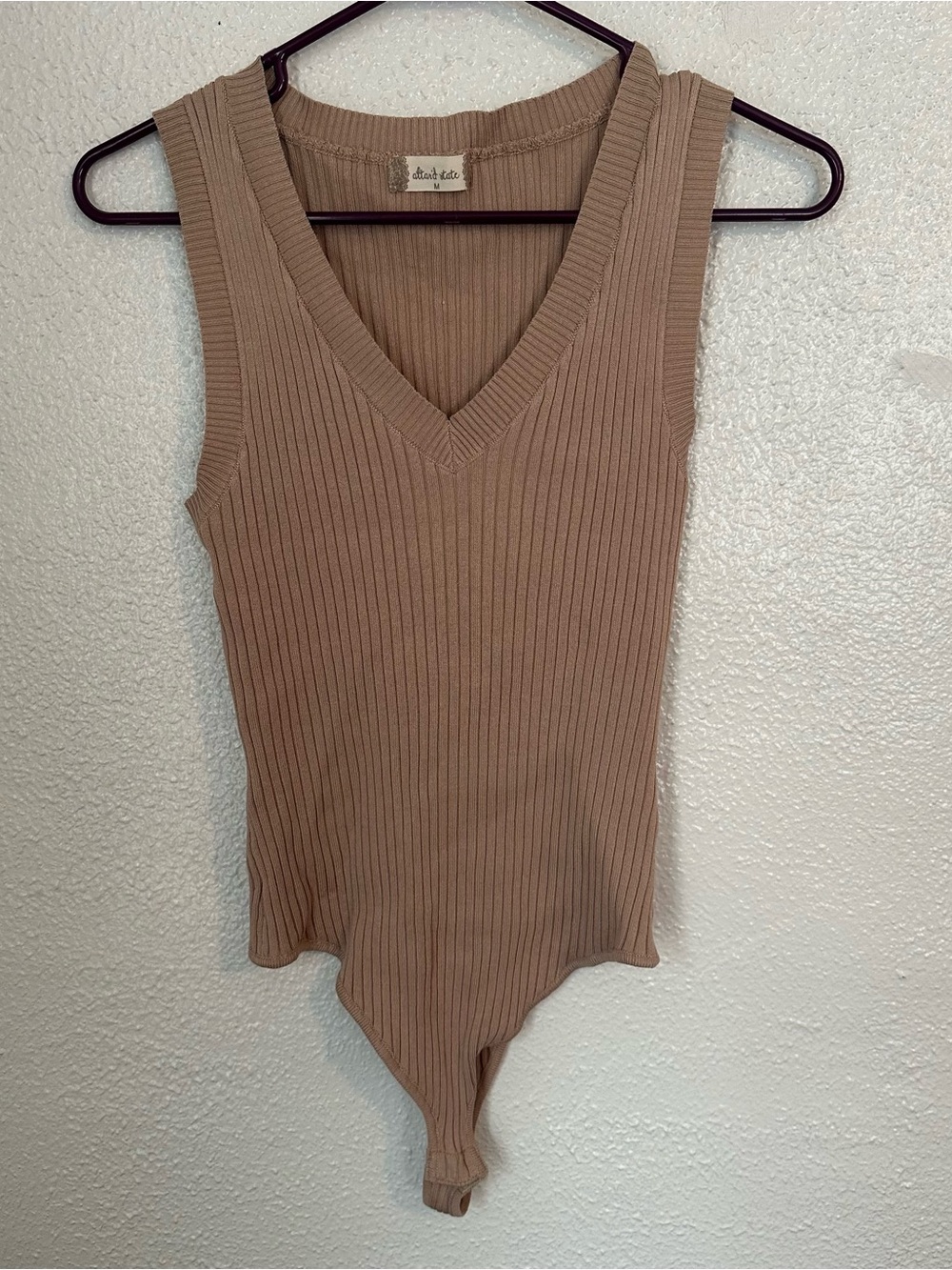 Altar’d State tan ribbed bodysuit medium neutral tank viscose v-neck capsule